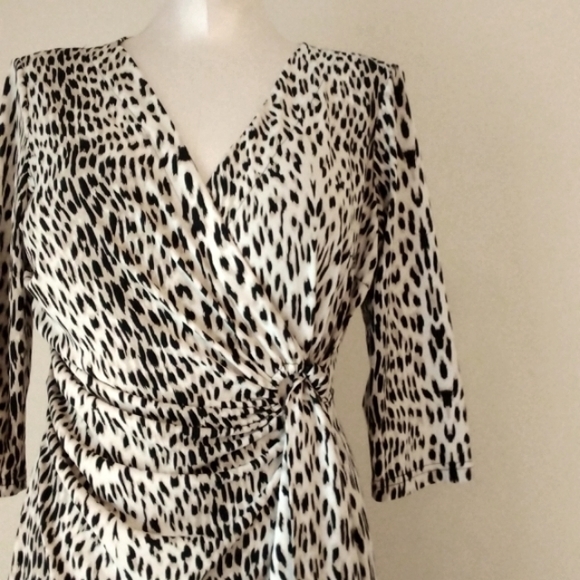 Nina Leonard Dresses & Skirts - CHEETAH PRINT FAUX WRAP MIDI DRESS MEDIUM VINTAGE LENNIE FOR NINA LEONARD